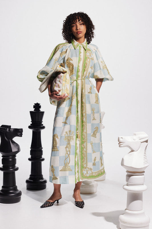 CHECKMATE LINEN SHIRTDRESS