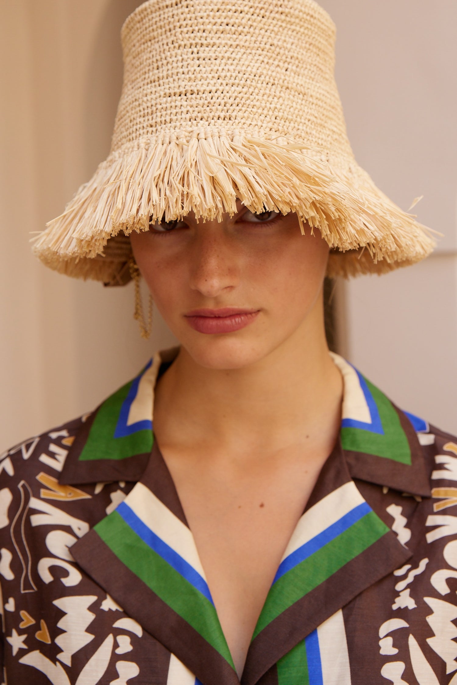 Michelle Raffia Fringed Bucket Hat