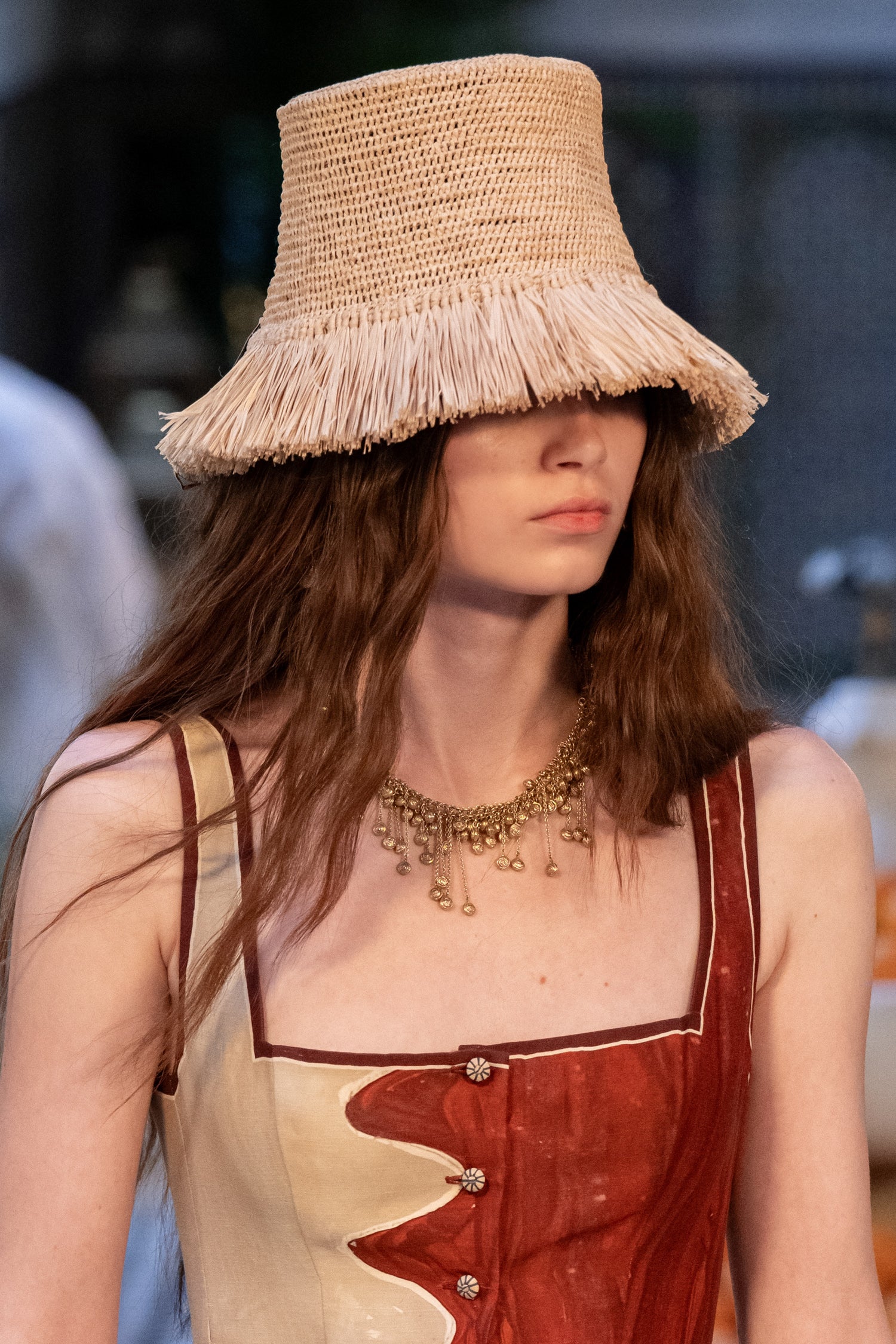 Michelle Raffia Fringed Bucket Hat