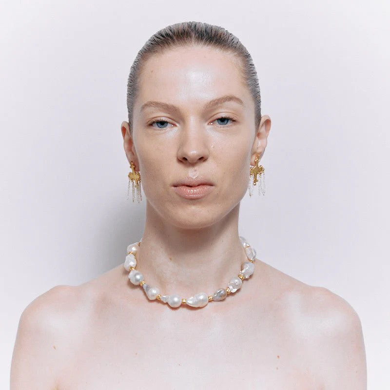 CROTALIA CRUCIFIX EARRINGS - 18K GOLD PLATED