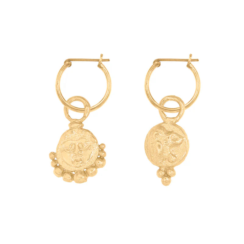 GORGONEION LION HOOPS - 18K GOLD PLATED