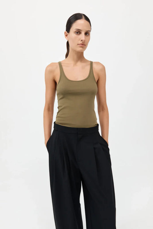 Organic Cotton Slim Scoop Tank - Olive