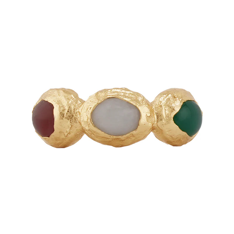 TEMPUS RING WITH AGATE - 18K GOLD PLATED