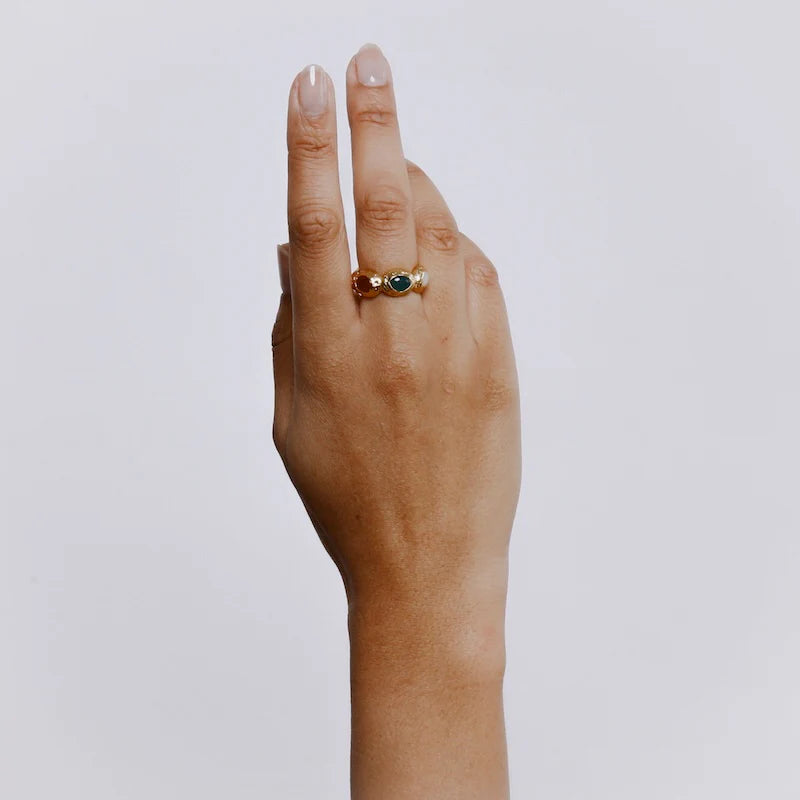 TEMPUS RING WITH AGATE - 18K GOLD PLATED