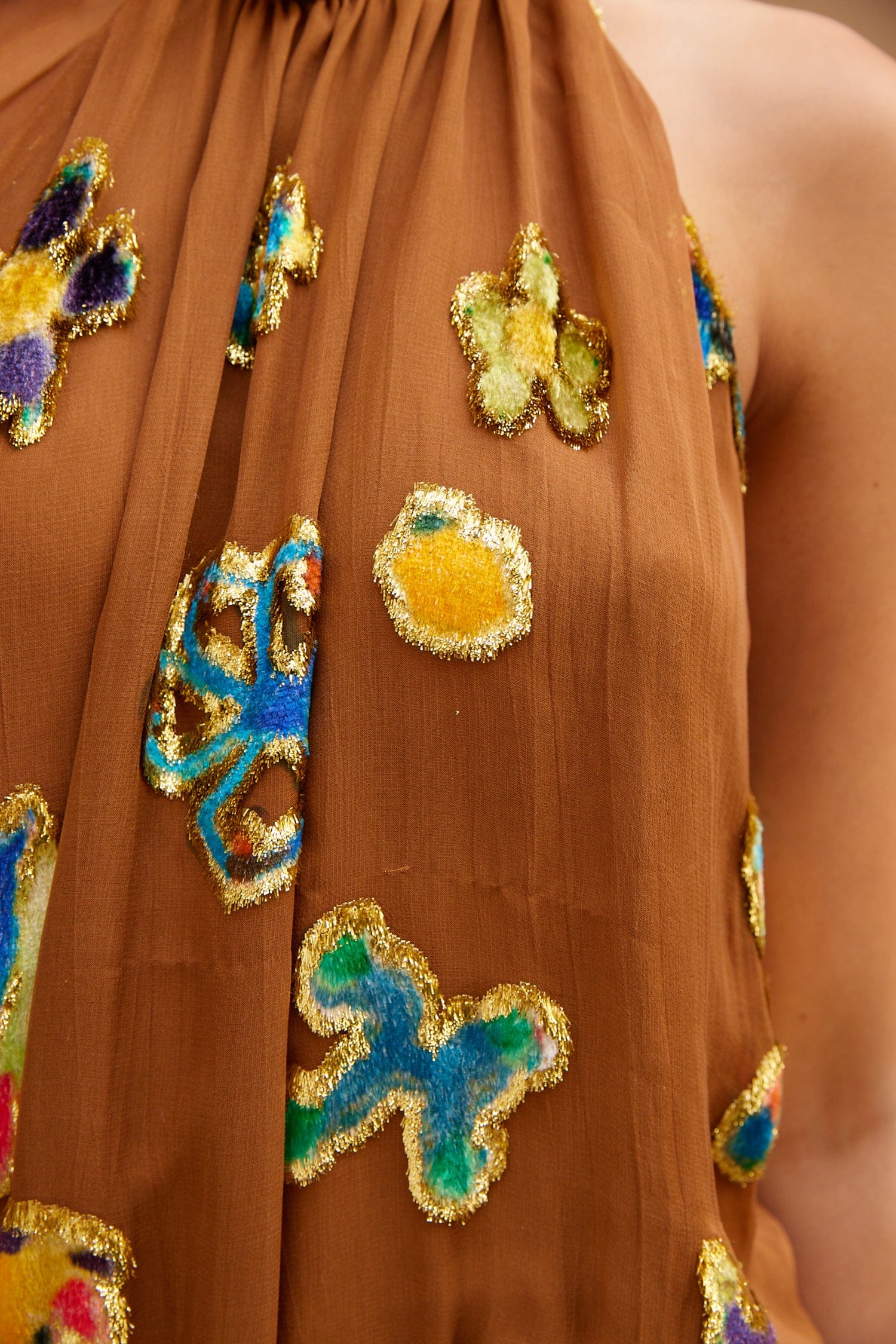 Golden Metallic Velvet Mini Dress