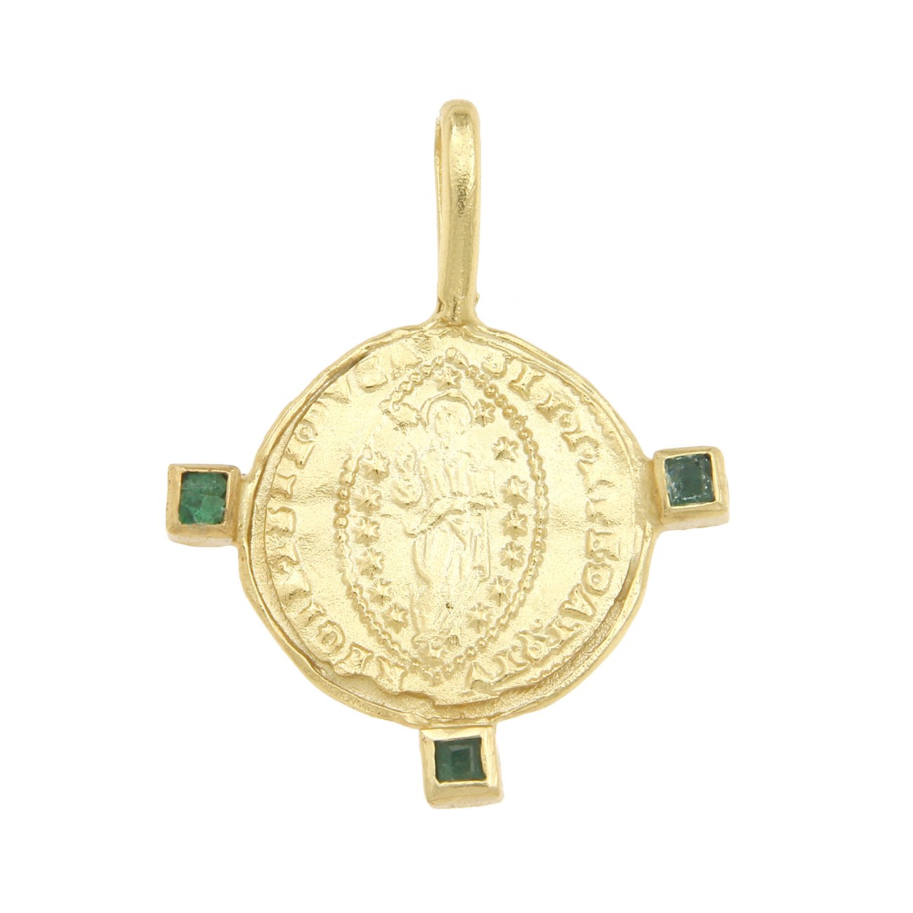 Byzantine Mandorle Medallion with Three Emeralds - 18K Gold Plated