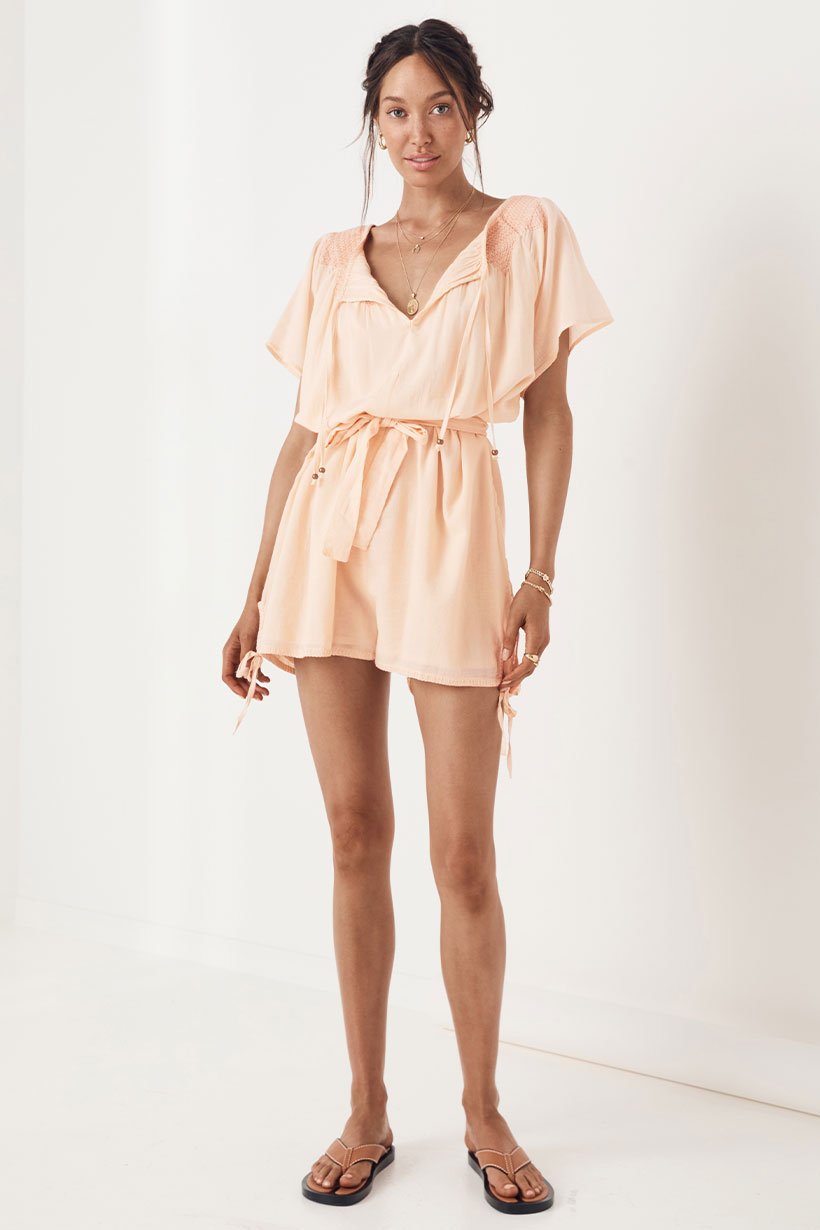 Amira Smock Romper - Apricot