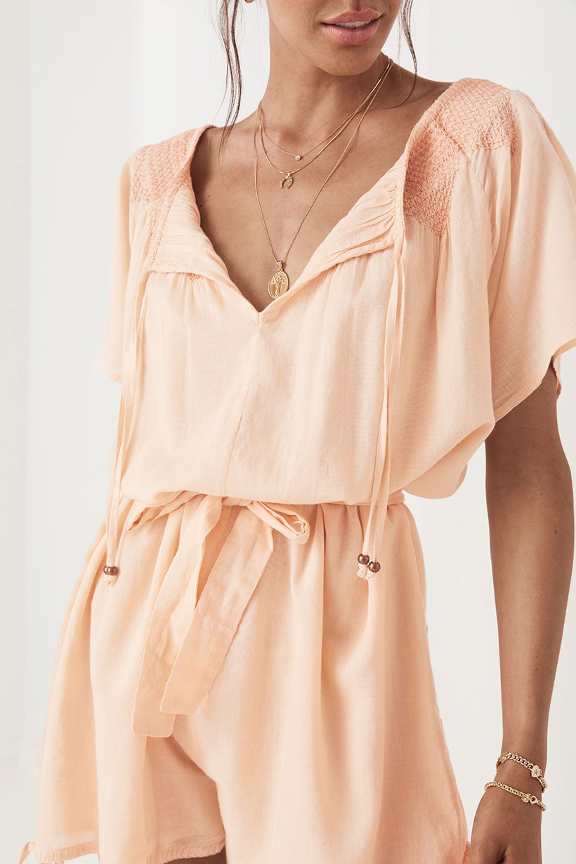 Amira Smock Romper - Apricot