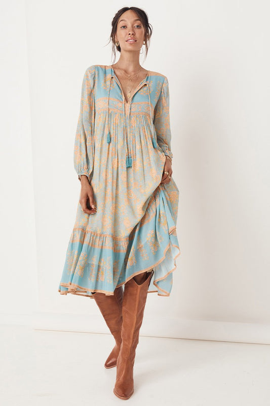 Juniper Boho Midi Dress - Eggshell Blue