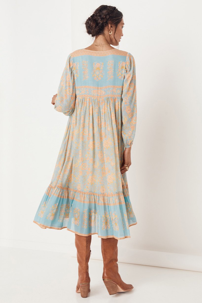 Juniper Boho Midi Dress - Eggshell Blue