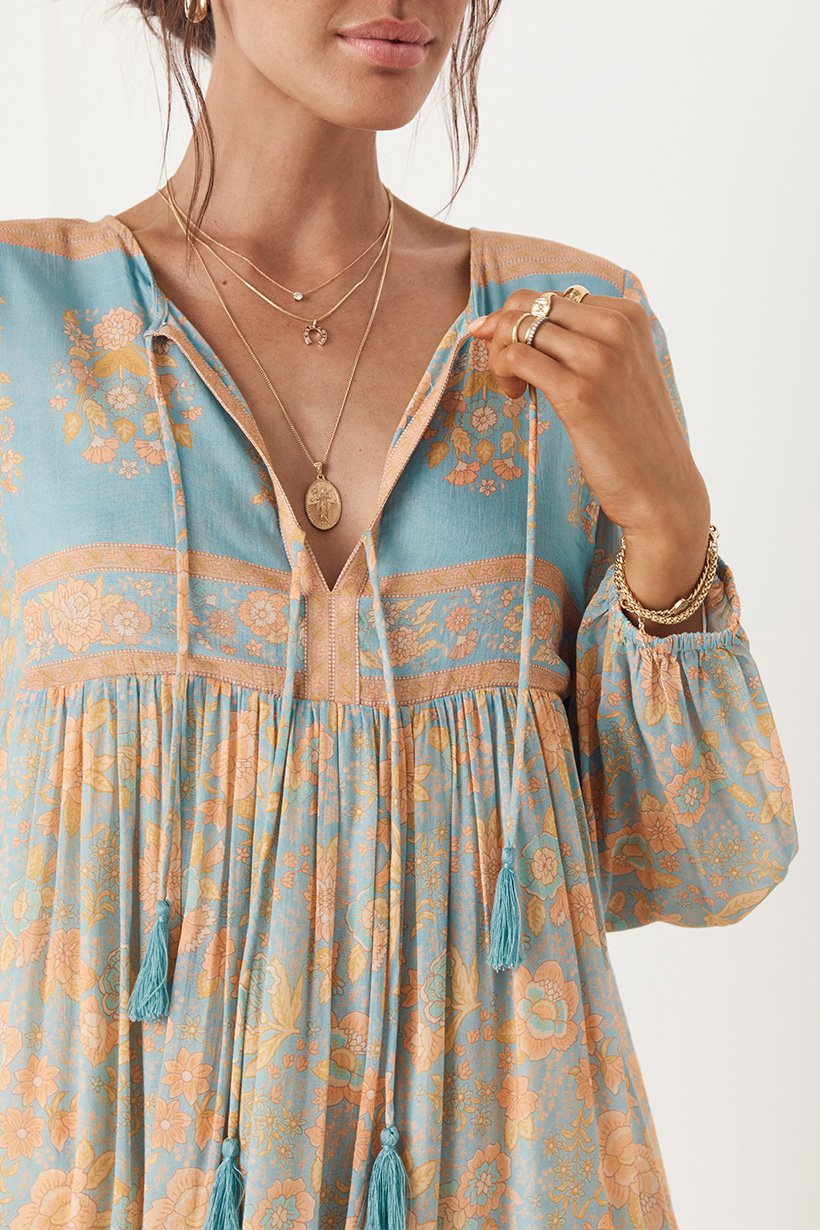 Juniper Boho Midi Dress - Eggshell Blue